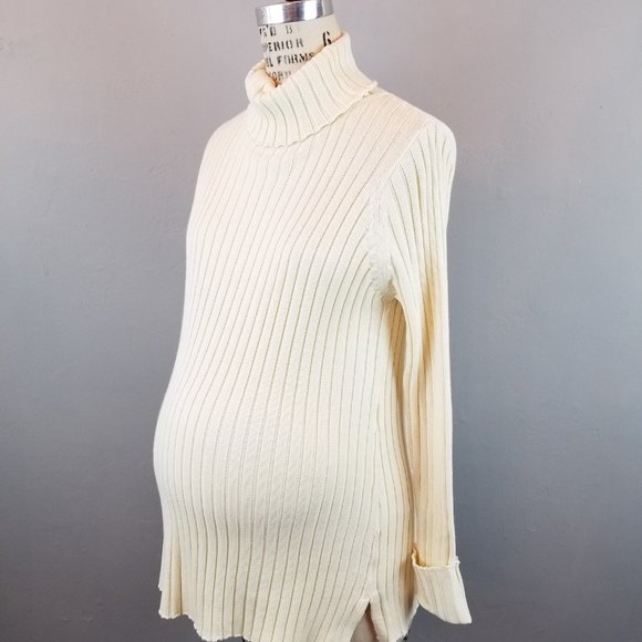 Maternity Ribbed L/S Cream Turtleneck Sweater by Belly Basics Size Small  NEW - Picture 2 of 7